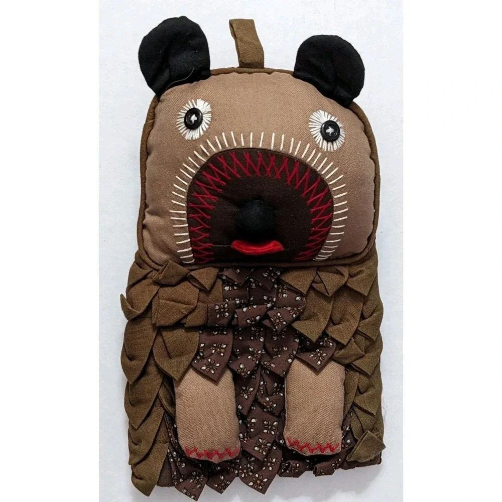 Vintage Brown Bear Potholder Oven Mitt Layered Stuffed Unique Kitchen Decor